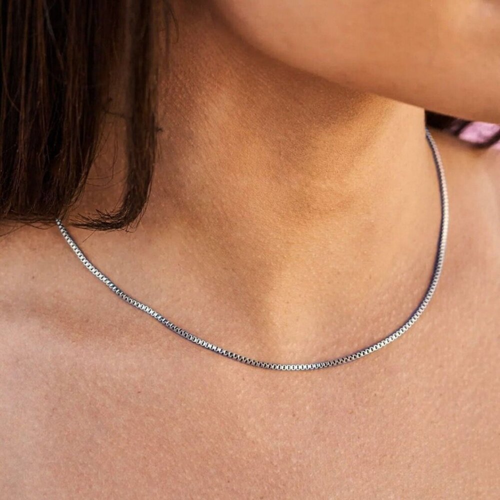 Women's White Gold Plated Stainless Steel 1.5mm 16,18,20 Inch Box Chain Necklace